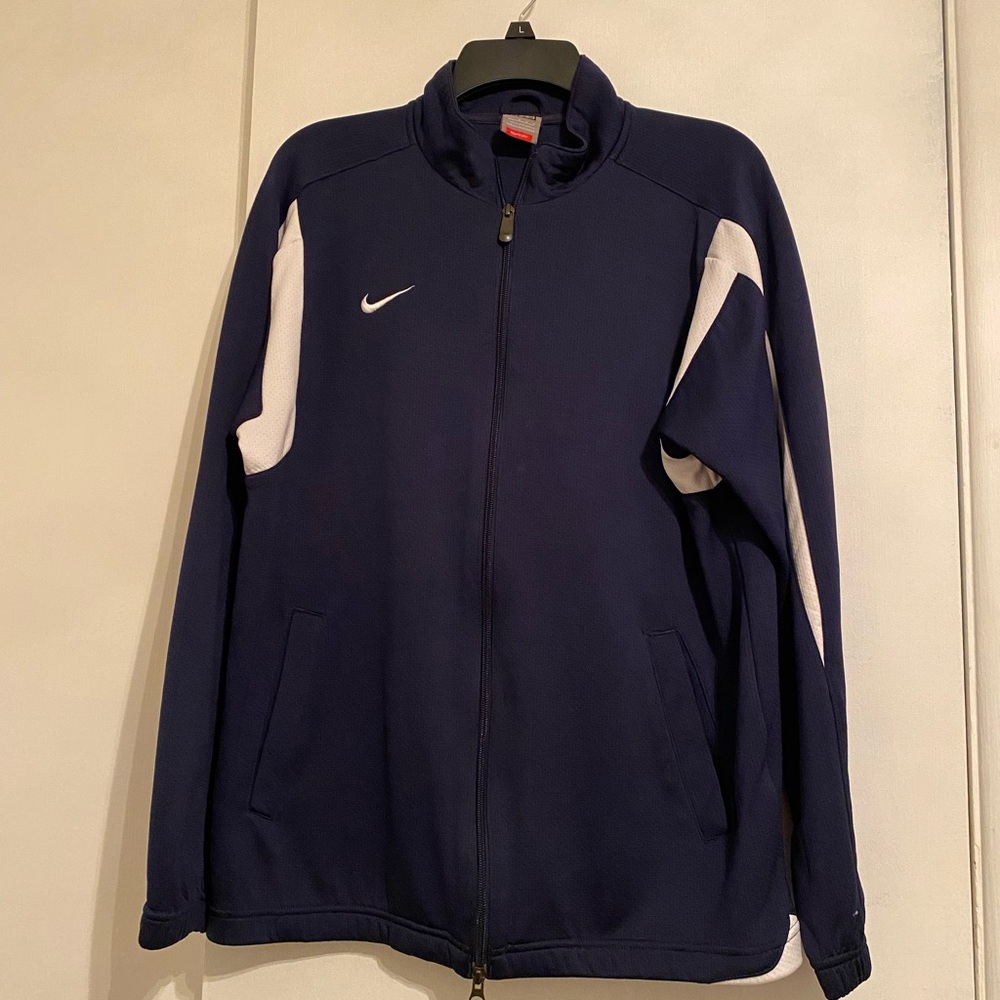 Nike Vtg  Men's Dark Blue and White Joggers Front Zipper w/Pockets, Size Medium
